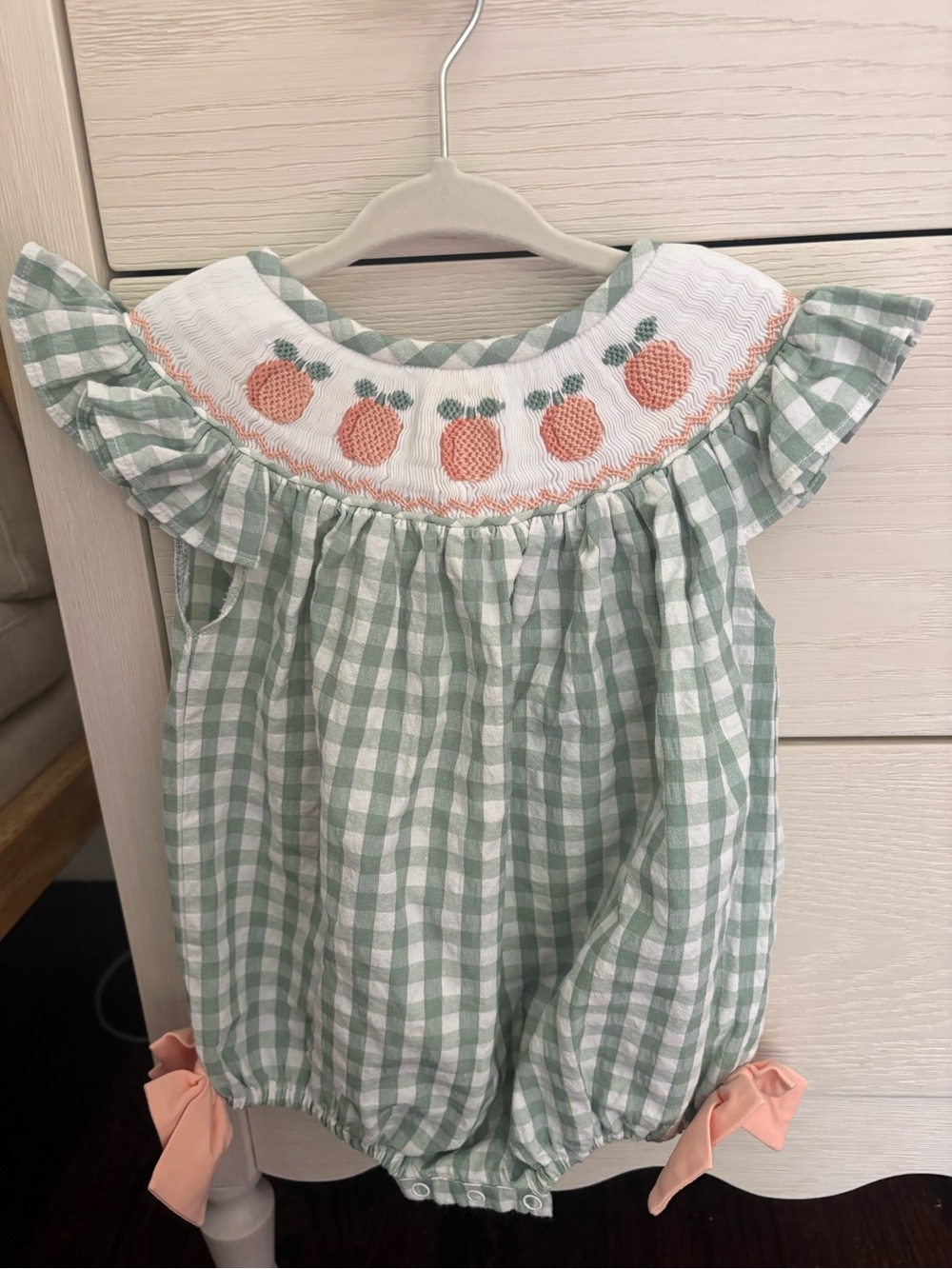 Smocked flamingo peaches bubble - 9M